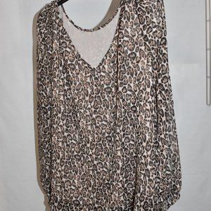 Leopard Print Tie Sleeve Blouse